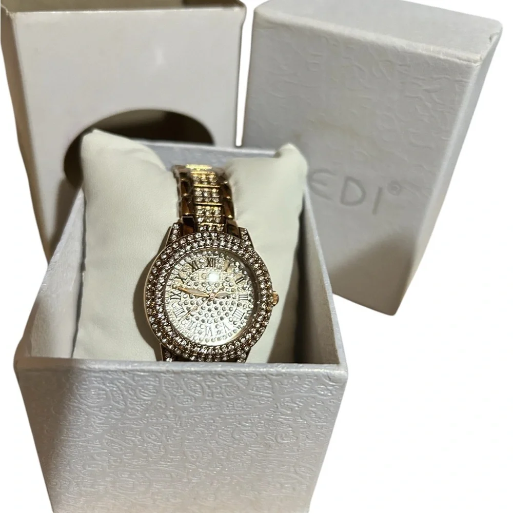 Gedi Luxurious women’s Gold and Silver Crystal-Embellished Watch